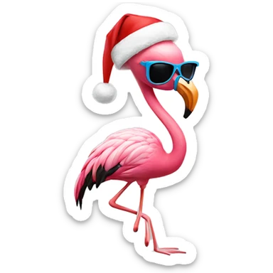 Flamingo wearing sunglasses and a Santa  hat on skis sticker