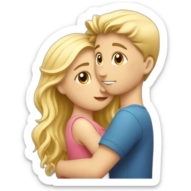 A blond boy who kisses a pretty blonde girl with a heart above their heads  sticker