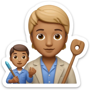 Apple Memoji-style 3D emoji of a sculptor with a small statue and chisel, smooth gradients, rounded edges, no background.during sculpting sticker