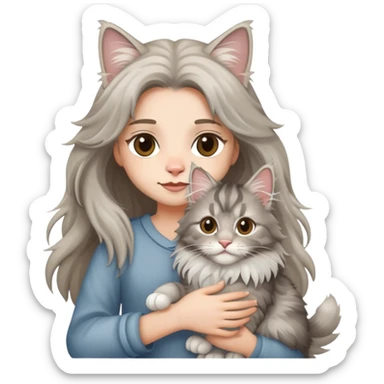 a silver based Maine Coon cat holding a girl sticker