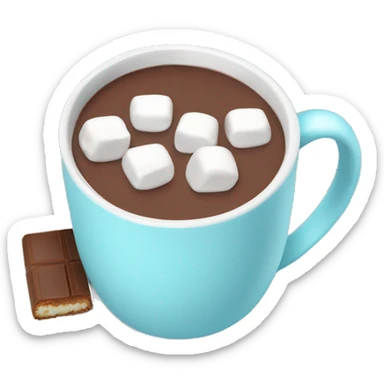 hot cocoa with marshmallows in a light blue mug isolates sticker
