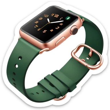 rose gold apple watch with forest green band on an angle sticker