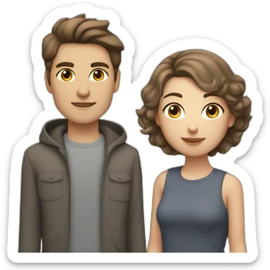 men and women with brown hair and Light skin  with a gray british cat sticker