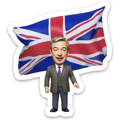 Nigel Farage holding a Union Jack flag  sticker