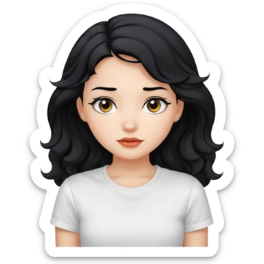 Beautiful girl,Black hair,wavy hair long hair,Black eyes, white T-shirt sticker