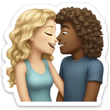 happy white  girl with curly hair kissing boy sticker
