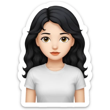 Beautiful girl,Black hair,wavy hair，long hair,Black eyes, white T-shirt sticker