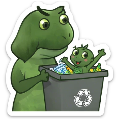 Mom throwing baby in recycling sticker