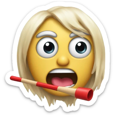 Eye that has an opened mouth with a red stick as hair sticker