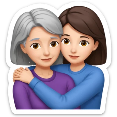 gray haired woman hugging a brunette haired woman sticker