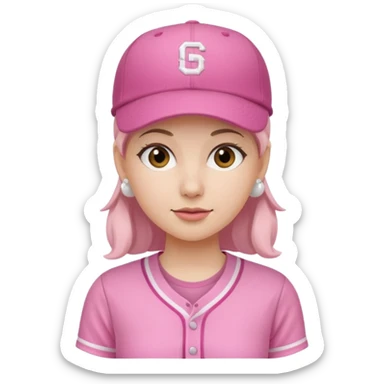 woman with pink jersey and baseball hat sticker