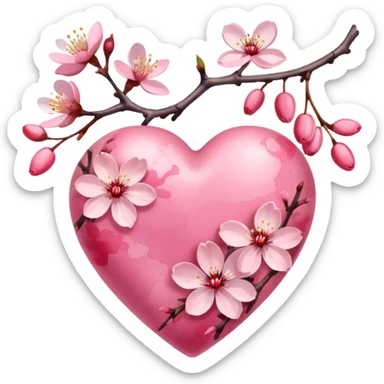 heart with sakura and watercolor effect sticker