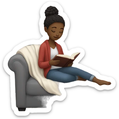 Introverted white girl reading a book on the couch with a blanket sticker