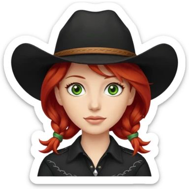 cowgirl with red hair green eyes black hat sticker
