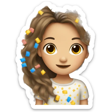 Sleeping little girl with long brown hair and confetti in her hair  sticker