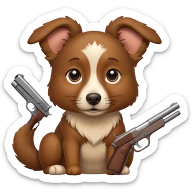 Brown Aussie dog no tail with one gun sticker