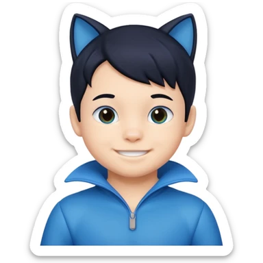 little kid boy with blue cat suit. black hair sticker