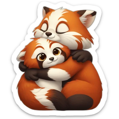 red-panda-hugs-cute-cat sticker