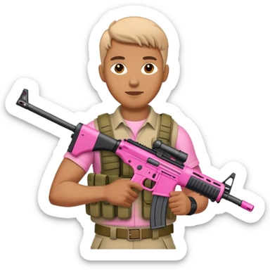 Man holding pink assault rifle sticker