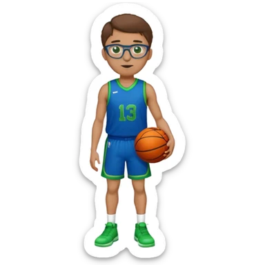Full Body large white male with brown hair basketball player wearing glasses wearing blue green uniform sticker