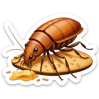 emoji-style icon of a cockroach crawling on spilled food, dirty and gross, clear at small size, no text sticker