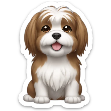 Shitzu brown and white smiling with long hair and pigtails  sticker