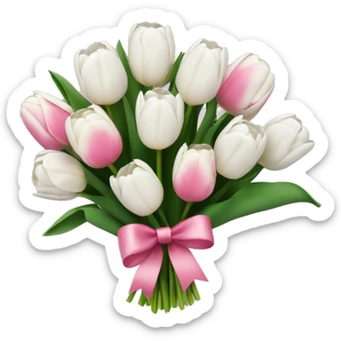 bouquet of white tulips and some pink tulips with a bow around it sticker