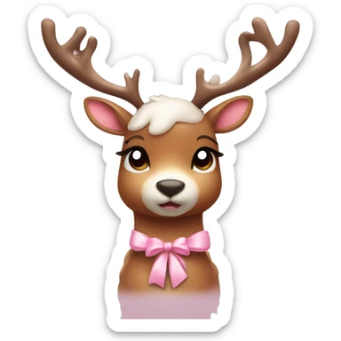 Cute reindeer with light pink bow and lights on horns  sticker