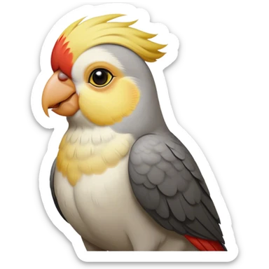 Cinematic Noble Cockatiel Portrait Emoji, Poised and regal, with a slender, delicate build and a beautifully groomed grey fur accented by vibrant yellow cheek patches and a graceful crest, deep-set soulful dark eyes, Simplified yet sharp and sophisticated features, highly detailed, glowing with a soft, dignified glow, high shine, intelligent and charming, stylized with an air of elegance, focused and attentive, soft glowing outline, capturing the essence of a watchful and confident avian companion, so majestic it feels as though it could flutter out of the screen with effortless authority! sticker