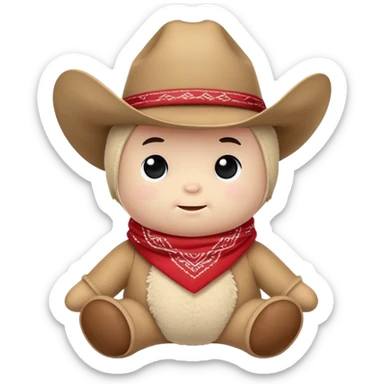 A cuddly baby cowboy plush toy with a red bandana and chubby cheeks sticker