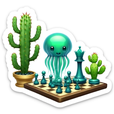 surreal cosmic jellyfish playing chess with a cactus sticker