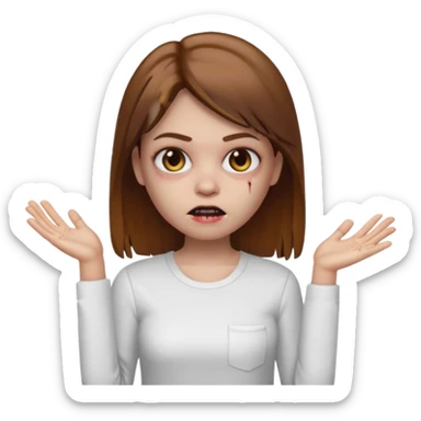 Memoji Zombie Girl with brown straight hair and basic white shirt On sticker