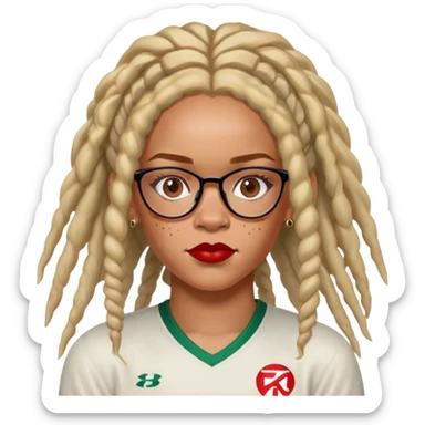 Rihanna freckles on nose and soccer woman blondish dreadlocks island red and white jersey and cateye eyeglasses sticker