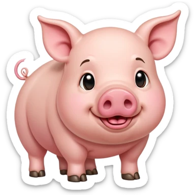 A cute and funny cartoon-style humped pig emoji with exaggerated features. The pig has a large round belly, short legs, a big pink snout with wide nostrils, curved tusks, and a friendly expression. Its back is slightly hunched, and it has a small tail with a fluffy end. The style is colorful and vibrant like a Disney or animated movie character. sticker