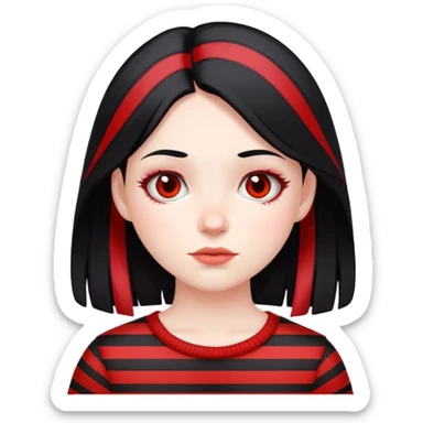 Pale girl, black hair with red striped hair sticker