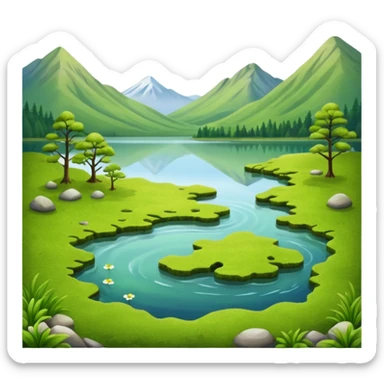 lake with moss on top with surrounding scenery sticker