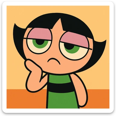 Powerpuff Girls character with a bored emotion, cartoon style, vibrant colors sticker