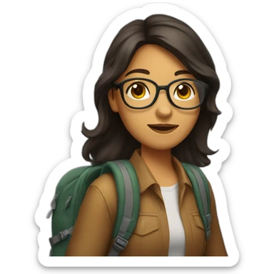 a girl in glasses with a backpack on her shoulders, dark hair down to her shoulders, slightly tanned skin sticker