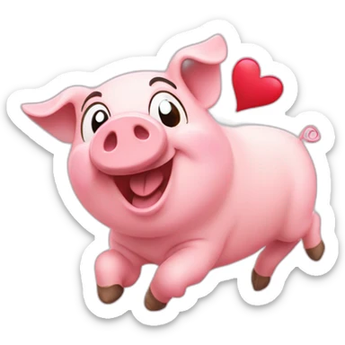 Happy pig and flying hearts sticker