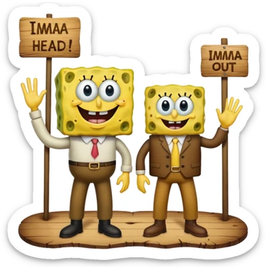 Make SpongeBob have his pants  and make him with mr krab and make them a wooden that’s says imma head out sticker
