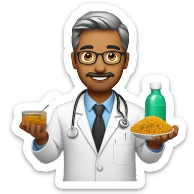 Pharmacist with biryani sticker