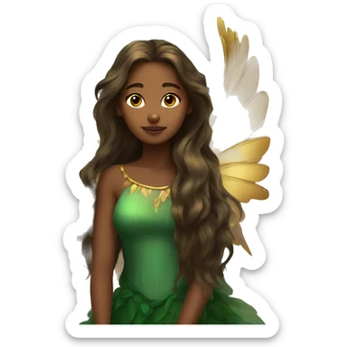 big wings, Beautiful, fairy, gold, brown, dark green, green, long hair sticker