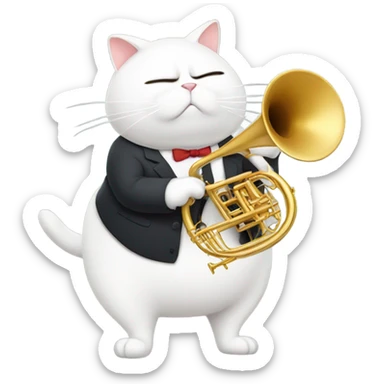 Incredibly fat cat, playing a trombone sticker