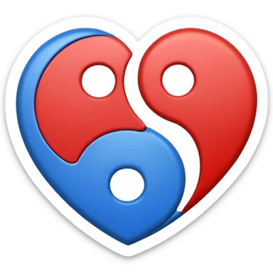 Make a yin yang like heart emoji with the colors being blue and red and no white parts, with two holes and not three sticker