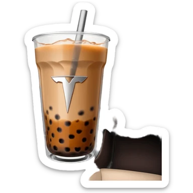 bobatea in tesla, without a person and with the tesla logo sticker