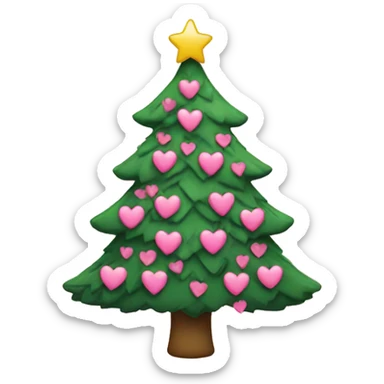 Christmas tree with pink hearts sticker