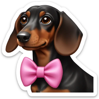 black and brown dachshund with pink bows on ears sticker