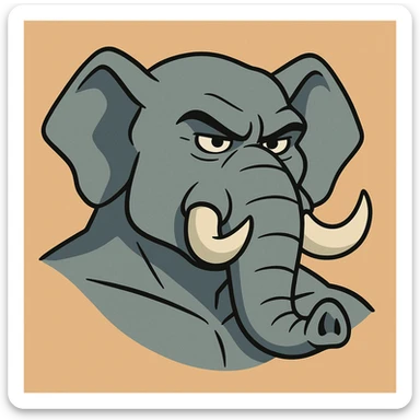 masculine elephant head, cartoon style, strong features, bold and confident expression sticker