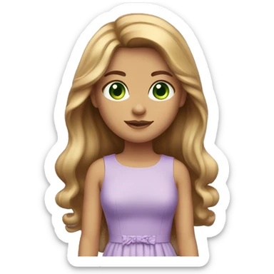 golden brown straight hair green eyes lilac dress sticker