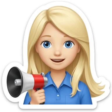 blue eyes blonde girl with megaphone saying timeout long hair smiling sticker